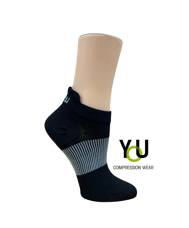 YoU® Black & Grey Lines Ankle Compression Socks • 20-30 mmHg