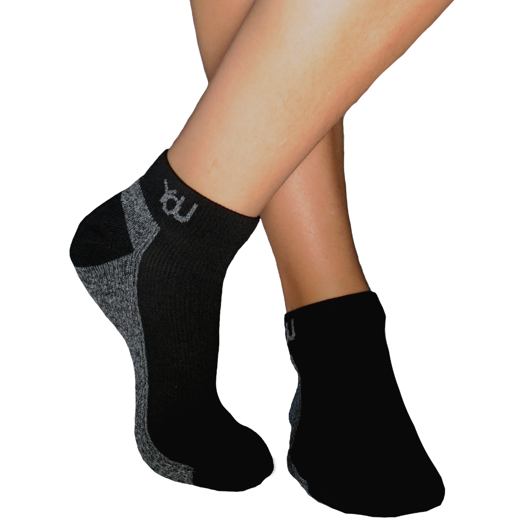 YoU® Black & Grey Marl CUSHION Ankle Socks • 20-30 mmHg