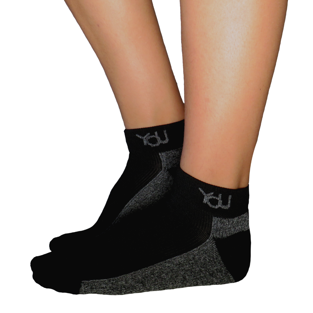 YoU® Black & Grey Marl CUSHION Ankle Socks • 20-30 mmHg