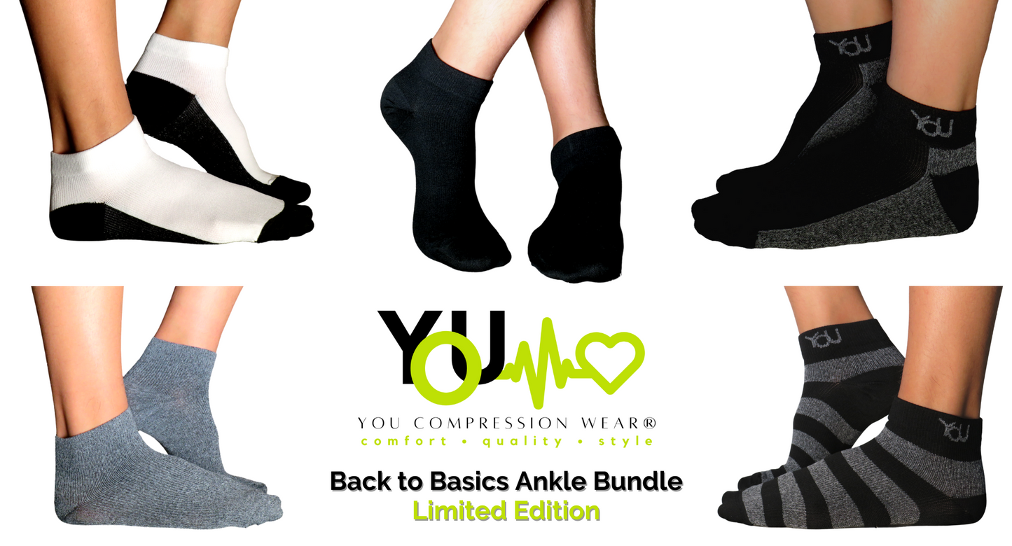 YoU® LIMITED EDITION • Back to Basics • 5 pairs Ankle • 20-30 mmHg