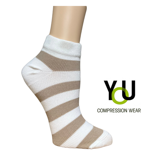 YoU® Off White Bamboo & Coffee Stripe Ankle Socks