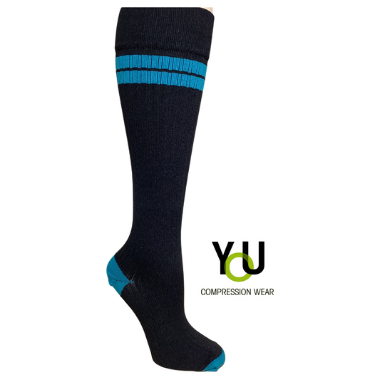 YoU® Black & Teal Knee High • 30-40 mmHg