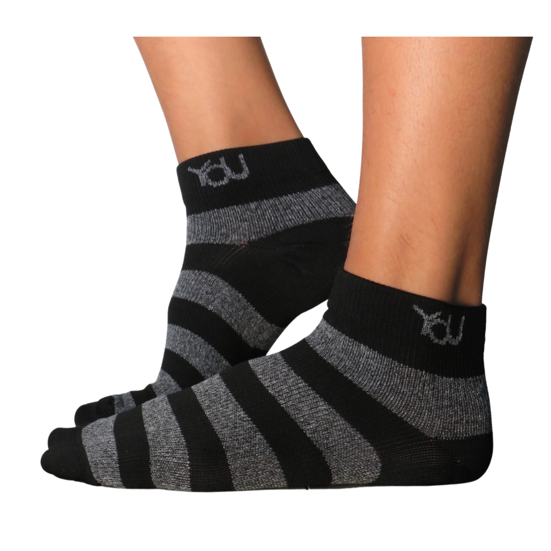 YoU® Black & Grey Marl Stripe Ankle Socks •  20-30 mmHg