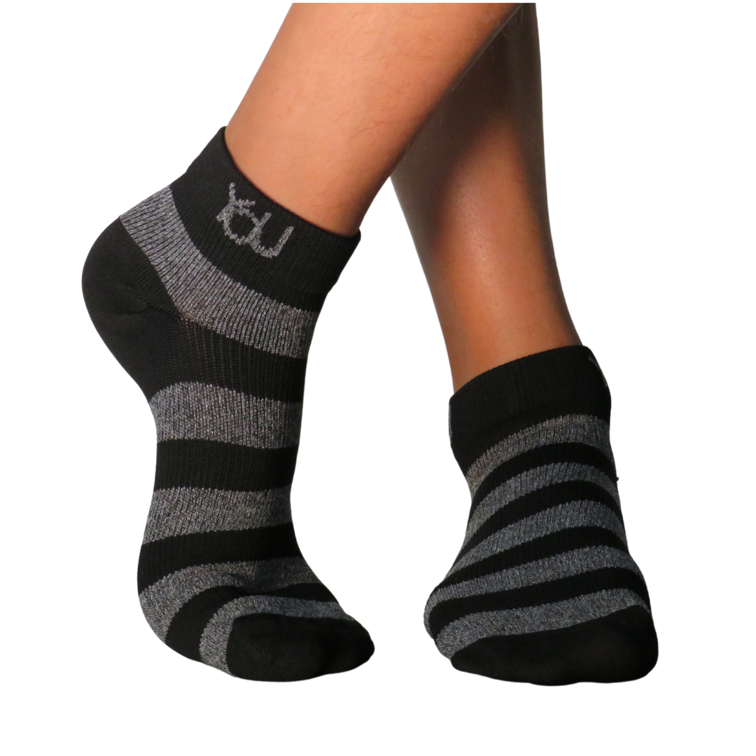 YoU® Black & Grey Marl Stripe Ankle Socks •  20-30 mmHg