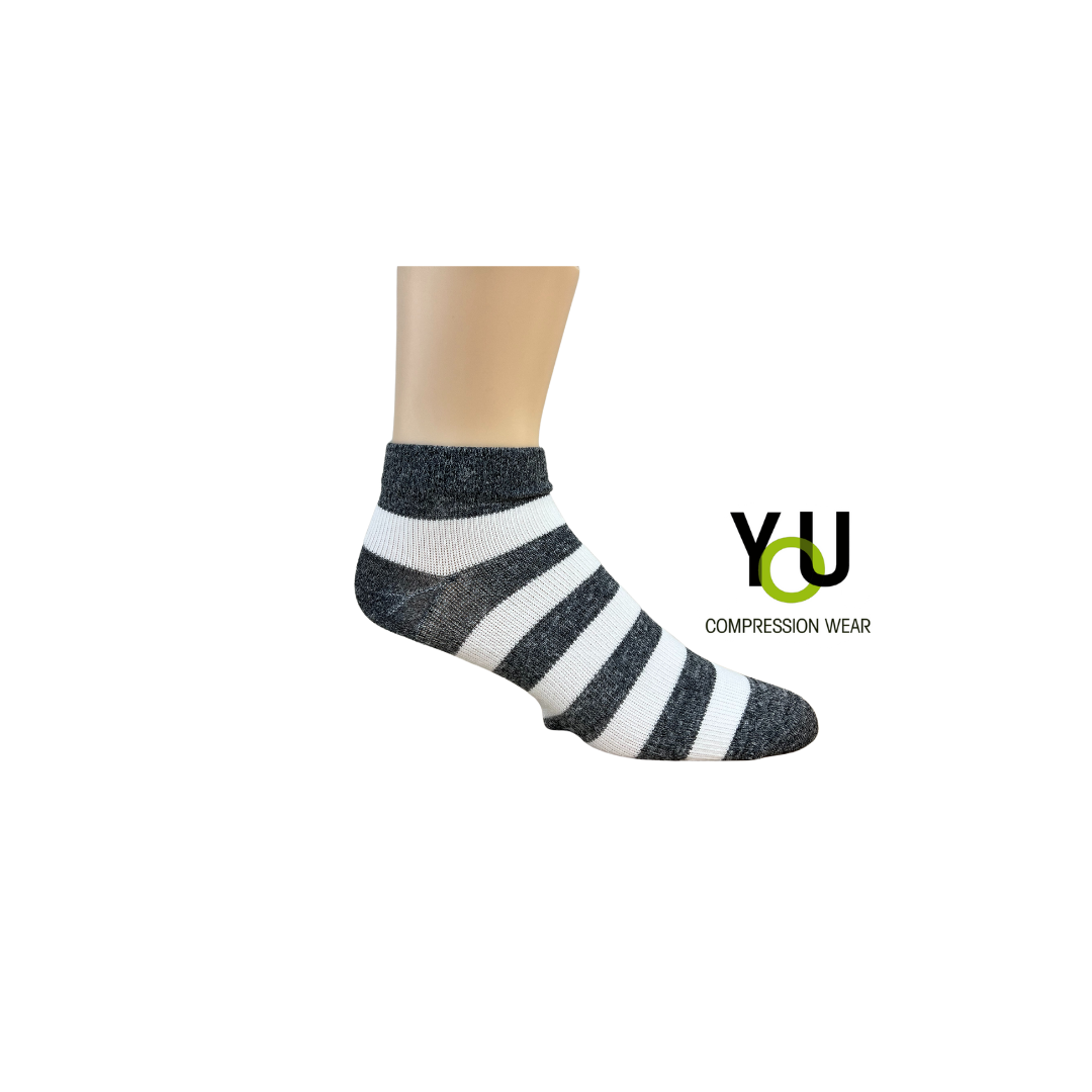 YoU® Grey Marl & Off White Bamboo Stripe Ankle • 20-30 mmHg