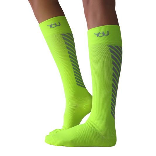 YoU® Neon Yellow & Grey Arrow Knee High  • 20-30 mmHg