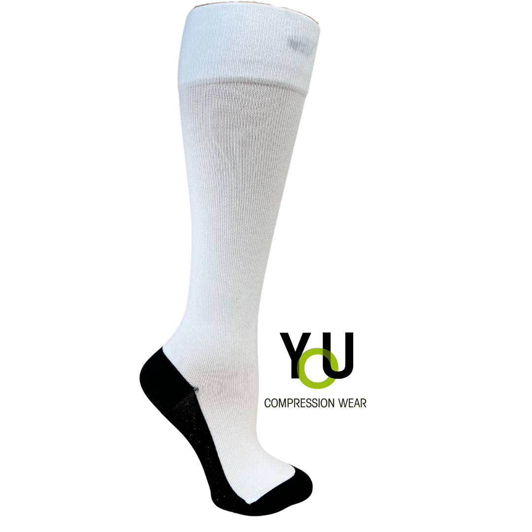 YoU® White & Black Sole Knee High Socks • 20-30 mmHg